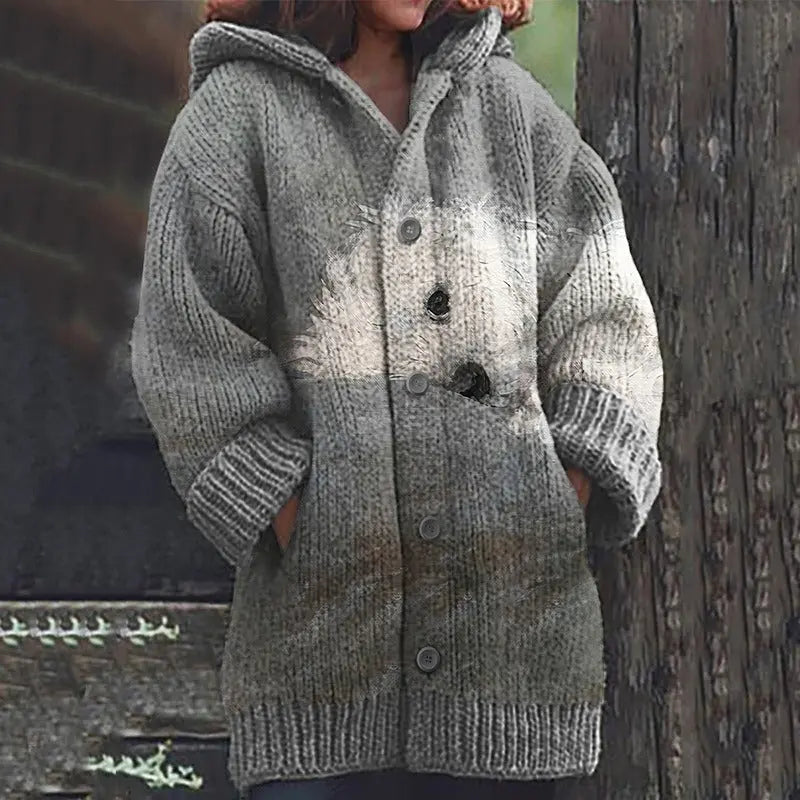 Retro Ethnic Print Women's Casual Cloak Coat  Pre2brand DZ166360YXCGray-5XL