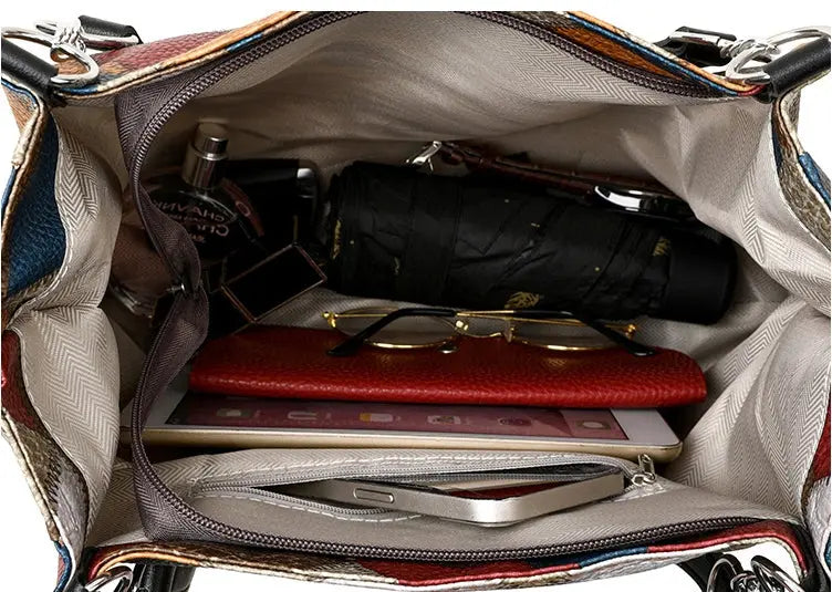 Retro Geometric Pattern Color-matching Shoulder Bag Fashion Large Capacity Stitching Handbag For Women Totes - Pre2brand