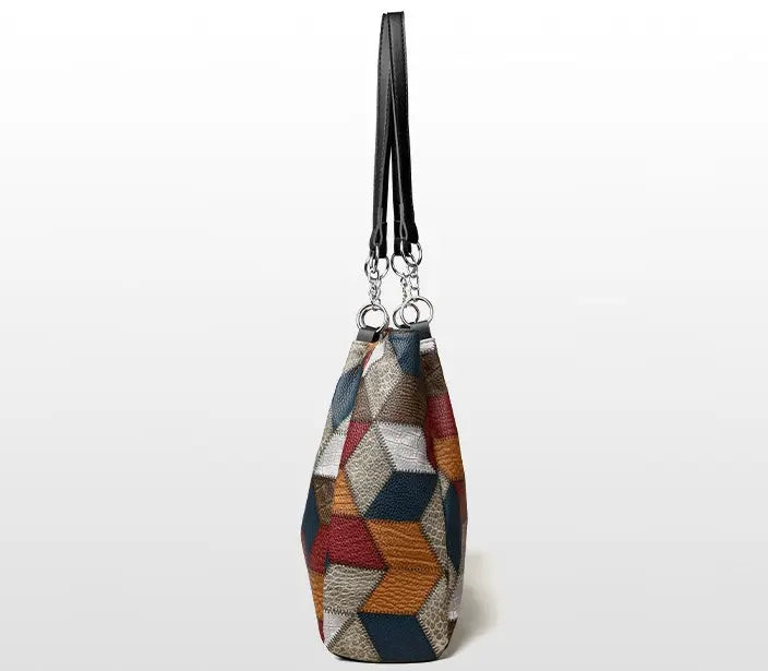 Retro Geometric Pattern Color-matching Shoulder Bag Fashion Large Capacity Stitching Handbag For Women Totes - Pre2brand