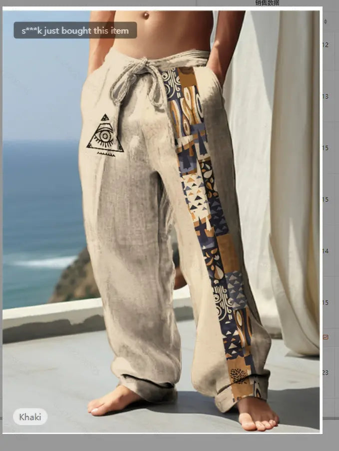 Retro Printed Loose Casual Straight Trousers  Pre2brand Apricot-XXXL