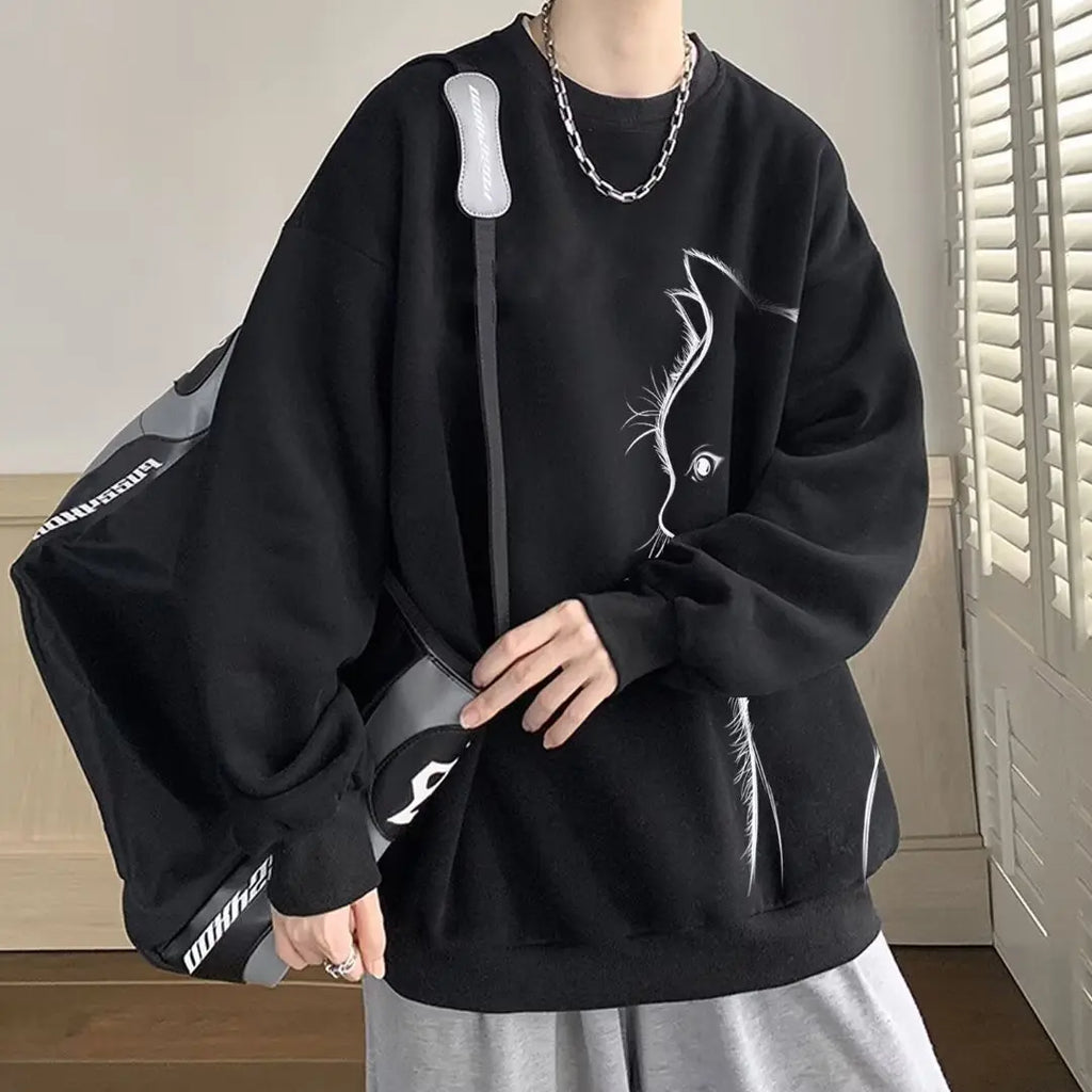 Round Neck Long Sleeve Sweater  Pre2brand Black-3XL