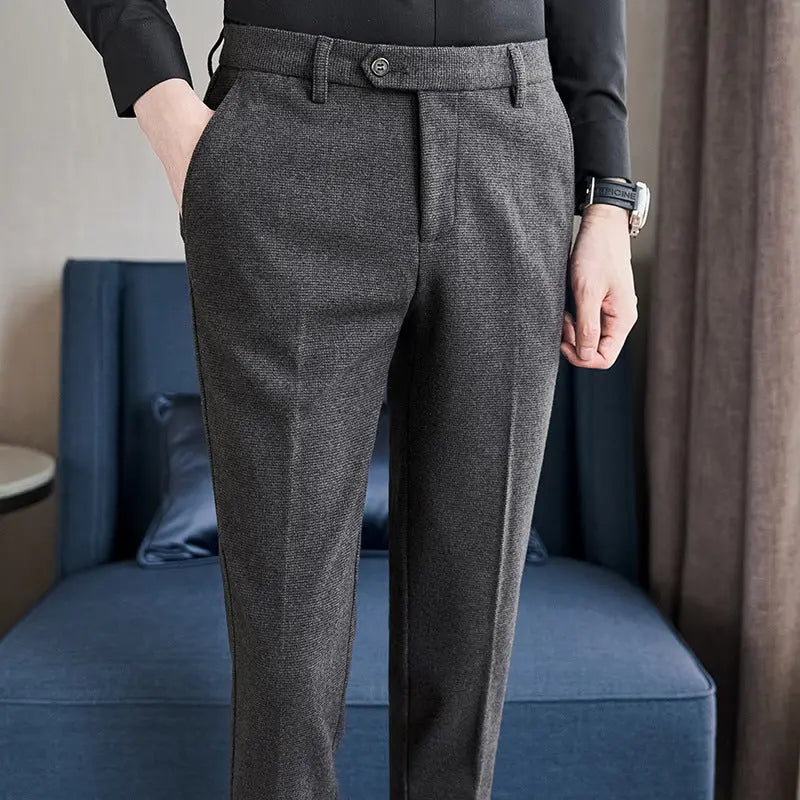 Sanded Fabric Men's Slim-fitting Small Straight Pants  Pre2brand
