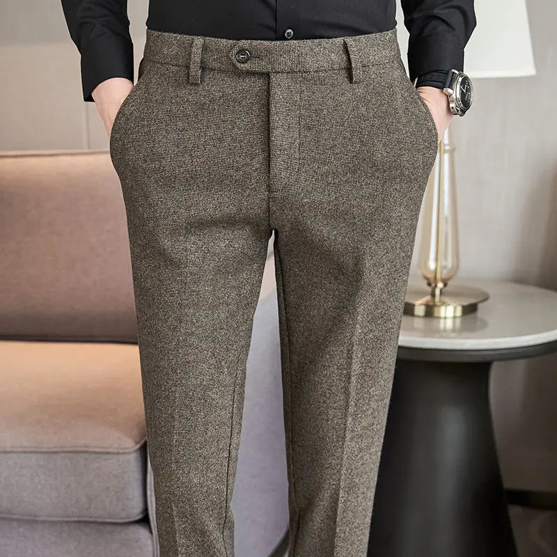 Sanded Fabric Men's Slim-fitting Small Straight Pants  Pre2brand