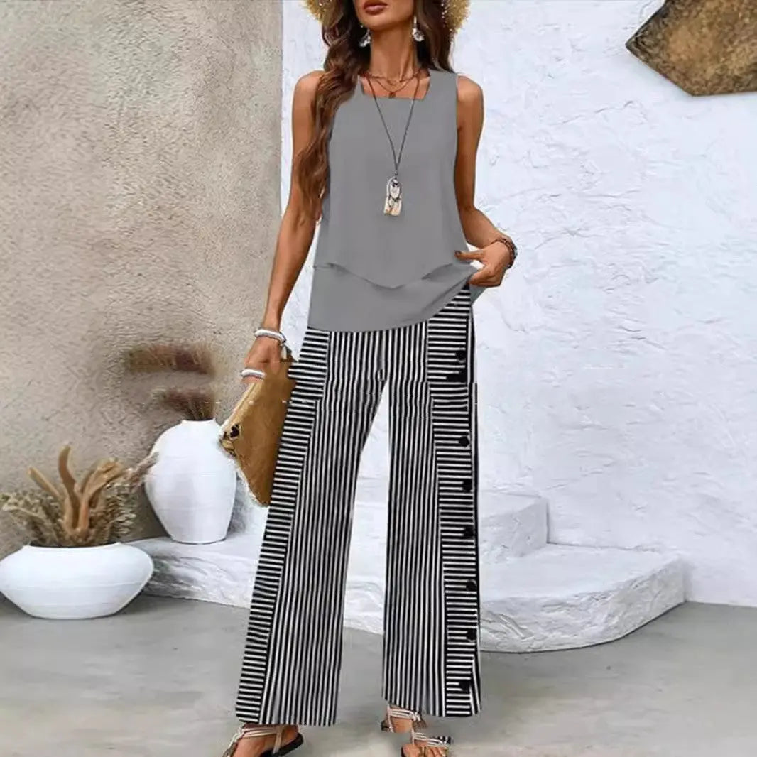 Shirt Trousers Loose Solid Color Casual Suit  Pre2brand Gray-XXXL