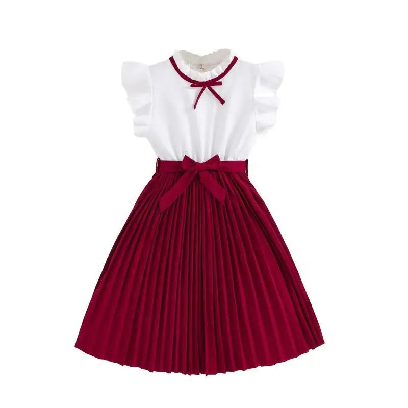 Short Sleeve Waist-controlled Sweet Sleeveless Pleated Skirt  Pre2brand Red-160cm