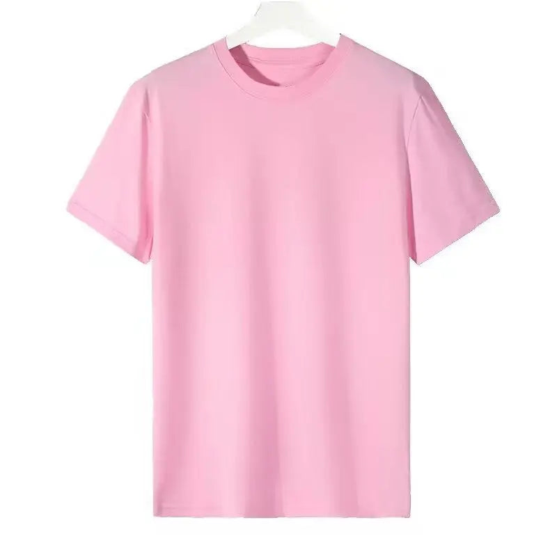 Solid Color Loose Half Sleeve Men's T-shirt  Pre2brand Cherry-Blossom-Powder-5XL