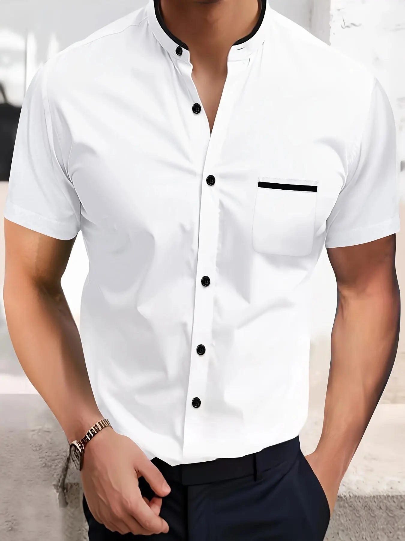 Solid Color Shirt Korean Summer New Button Short Sleeve  Pre2brand G85P303-4XL