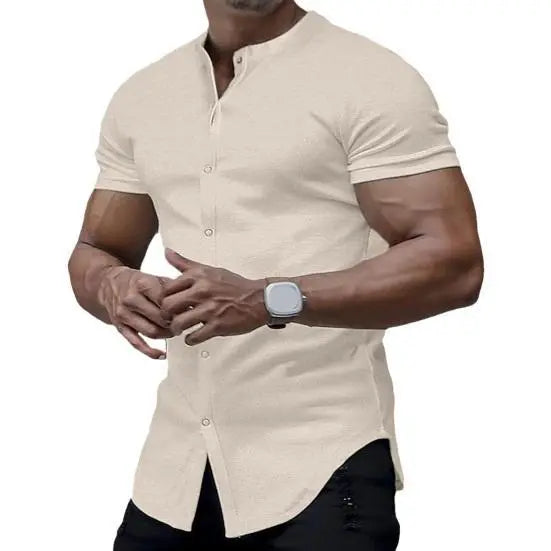 Solid Color Shirt Korean Summer New Button Short Sleeve  Pre2brand G85P308-4XL