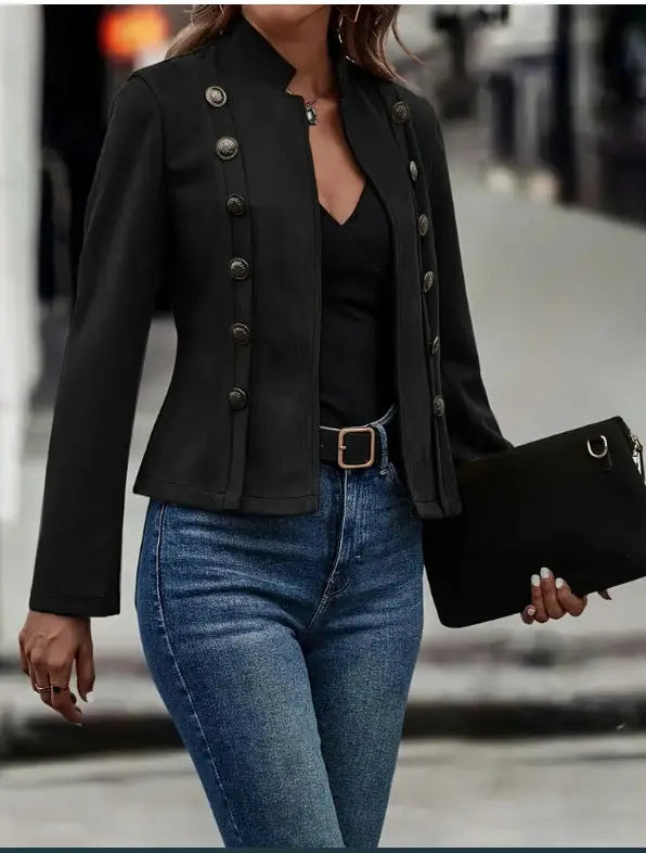 Solid Short Jacket Double Breasted Decorative Design Fashion Retro Suede Long Sleeve Outwear Tops Coat For Womens Clothing - Pre2brand