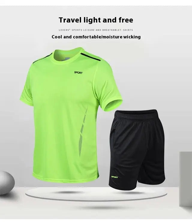 Sports Suit Loose Fitness Short Sleeve Men  Pre2brand 1910-Fluorescent-Green-5XL