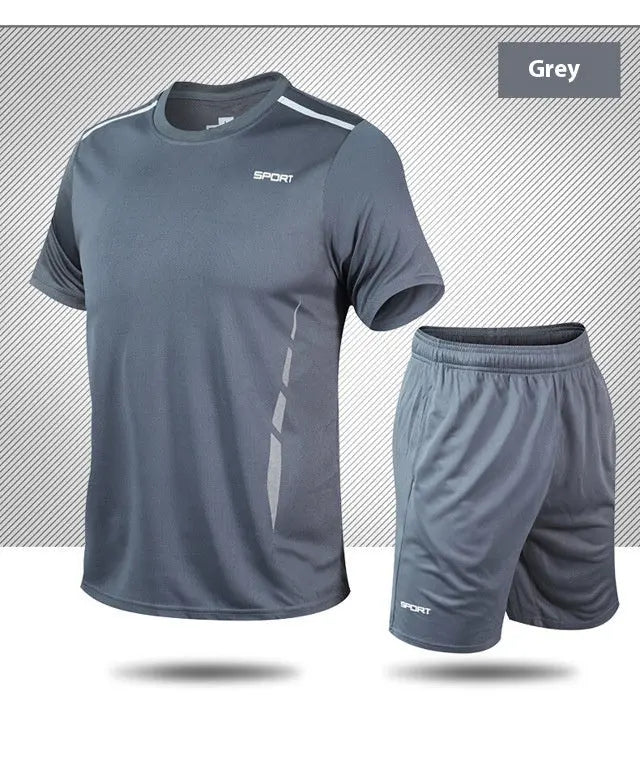 Sports Suit Loose Fitness Short Sleeve Men  Pre2brand 1910-Gray-5XL