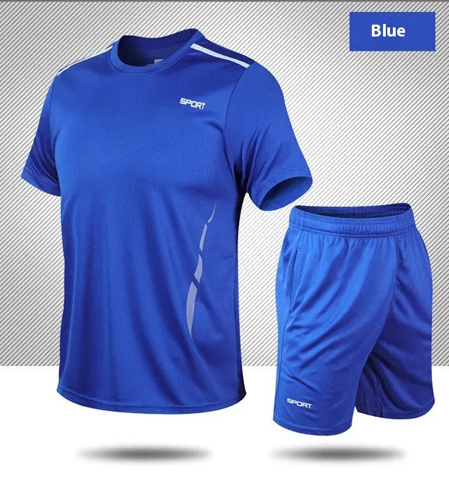 Sports Suit Loose Fitness Short Sleeve Men  Pre2brand 1910-Blue-5XL