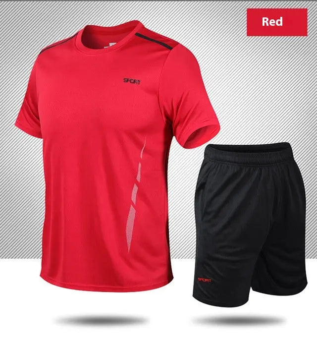 Sports Suit Loose Fitness Short Sleeve Men  Pre2brand 1910-Red-5XL