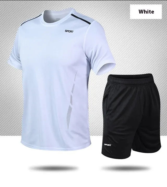 Sports Suit Loose Fitness Short Sleeve Men  Pre2brand 1910-White-5XL