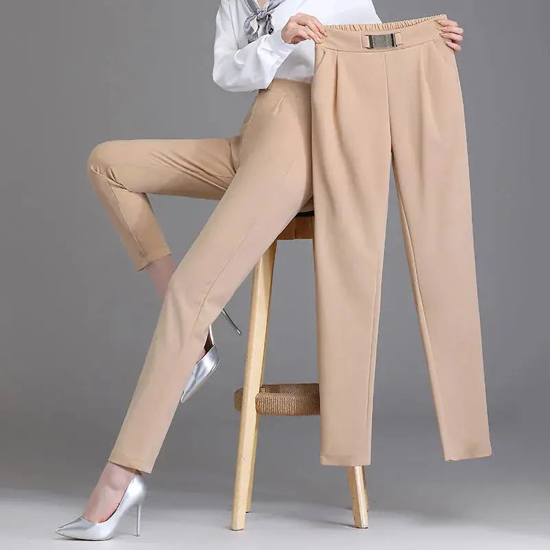 Spring Women High Waist Solid Elegant Ankle-Length Pants Office Ladies Skinny Chic Trousers Female Casual Fashion Pant  Pre2brand