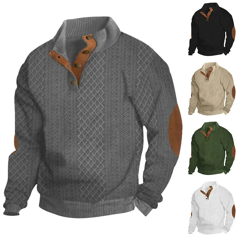 Stand Collar Long Sleeve Jacquard Knitted Pullover Sweater - Pre2brand