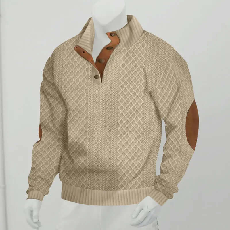Stand Collar Long Sleeve Jacquard Knitted Pullover Sweater - Pre2brand
