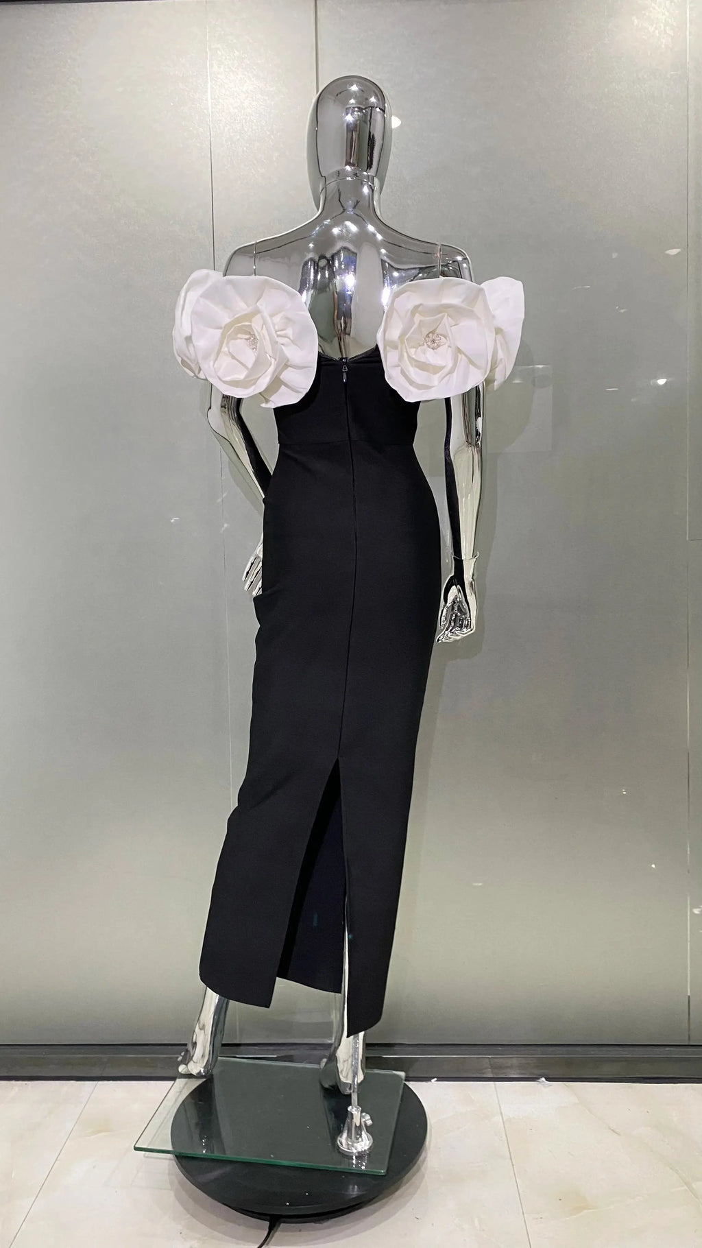 Stereoscopic White Flowers Sexy Off The Shoulder Ankle Lenght Bandage Dress Woman Birthday Party Vestido Wedding Party Outfit  Pre2brand