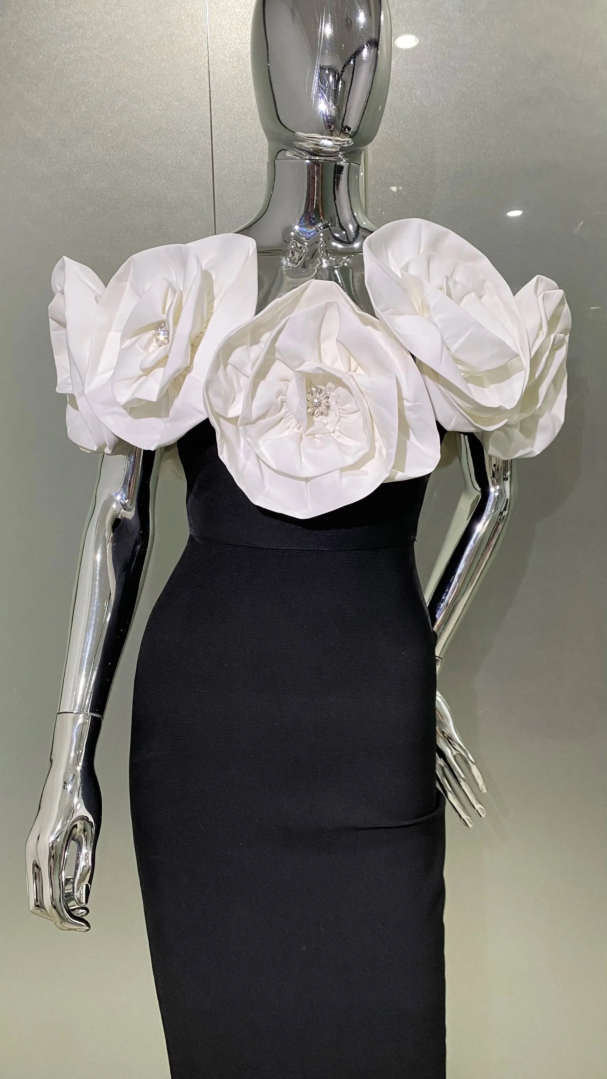 Stereoscopic White Flowers Sexy Off The Shoulder Ankle Lenght Bandage Dress Woman Birthday Party Vestido Wedding Party Outfit  Pre2brand