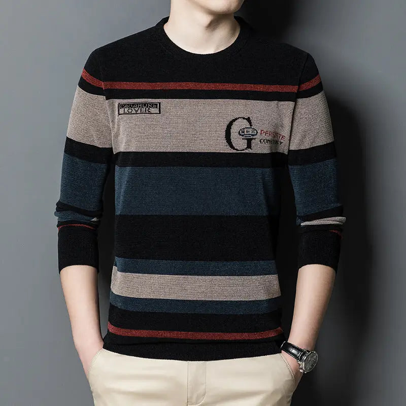 Straight Long Sleeve Casual Round Neck Men's Clothing  Pre2brand Blue-XXXL