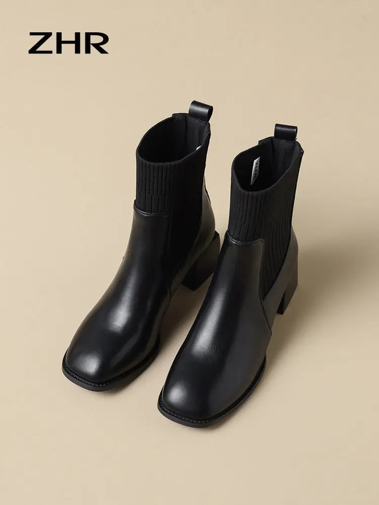 Stretch Thin Boots Women's Fall and Winter Fleece-lined 2024 New Arrival British Style Ankle Boots Women's Women's Chelsea Boots Boots  Pre2brand