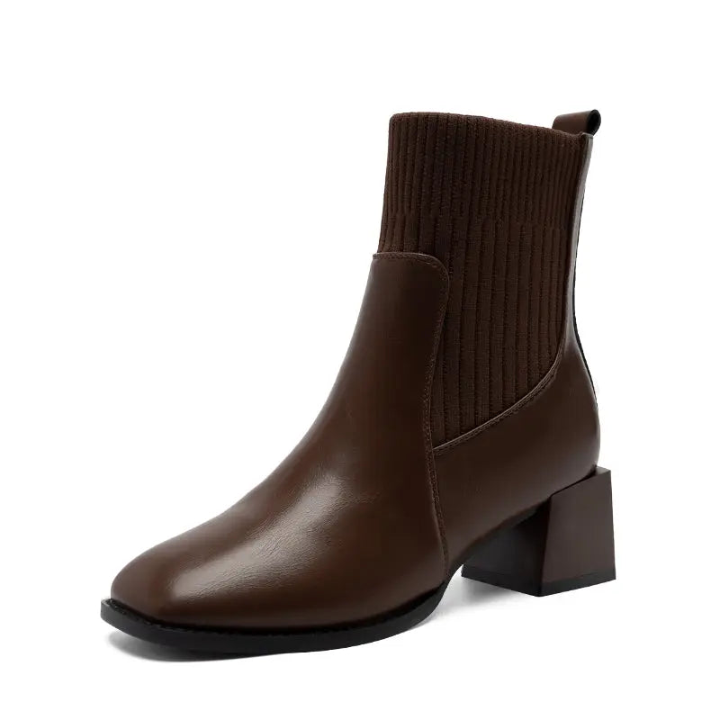 Stretch Thin Boots Women's Fall and Winter Fleece-lined 2024 New Arrival British Style Ankle Boots Women's Women's Chelsea Boots Boots  Pre2brand EUR40-BLT201-Brown-heel-height-5cm-Single-Li-style