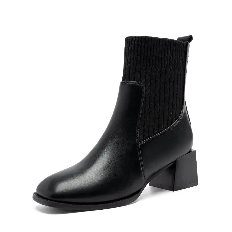 Stretch Thin Boots Women's Fall and Winter Fleece-lined 2024 New Arrival British Style Ankle Boots Women's Women's Chelsea Boots Boots  Pre2brand EUR40-BLT201-Black-heel-height-5cm-Single-Li-style