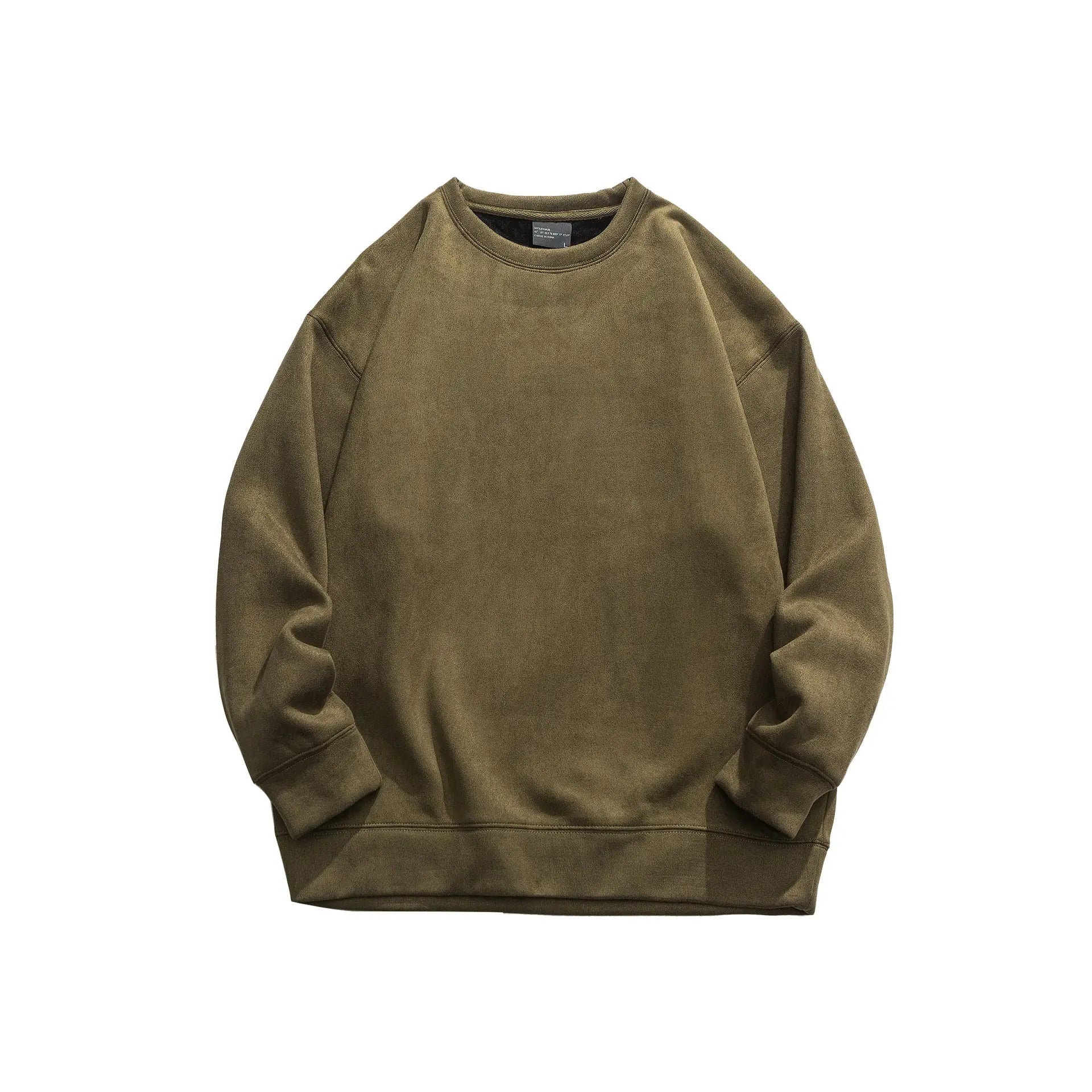 Suede No Hat Rope Hooded Sweater For Men  Pre2brand Round-Neck-Style-Army-Green-3XL