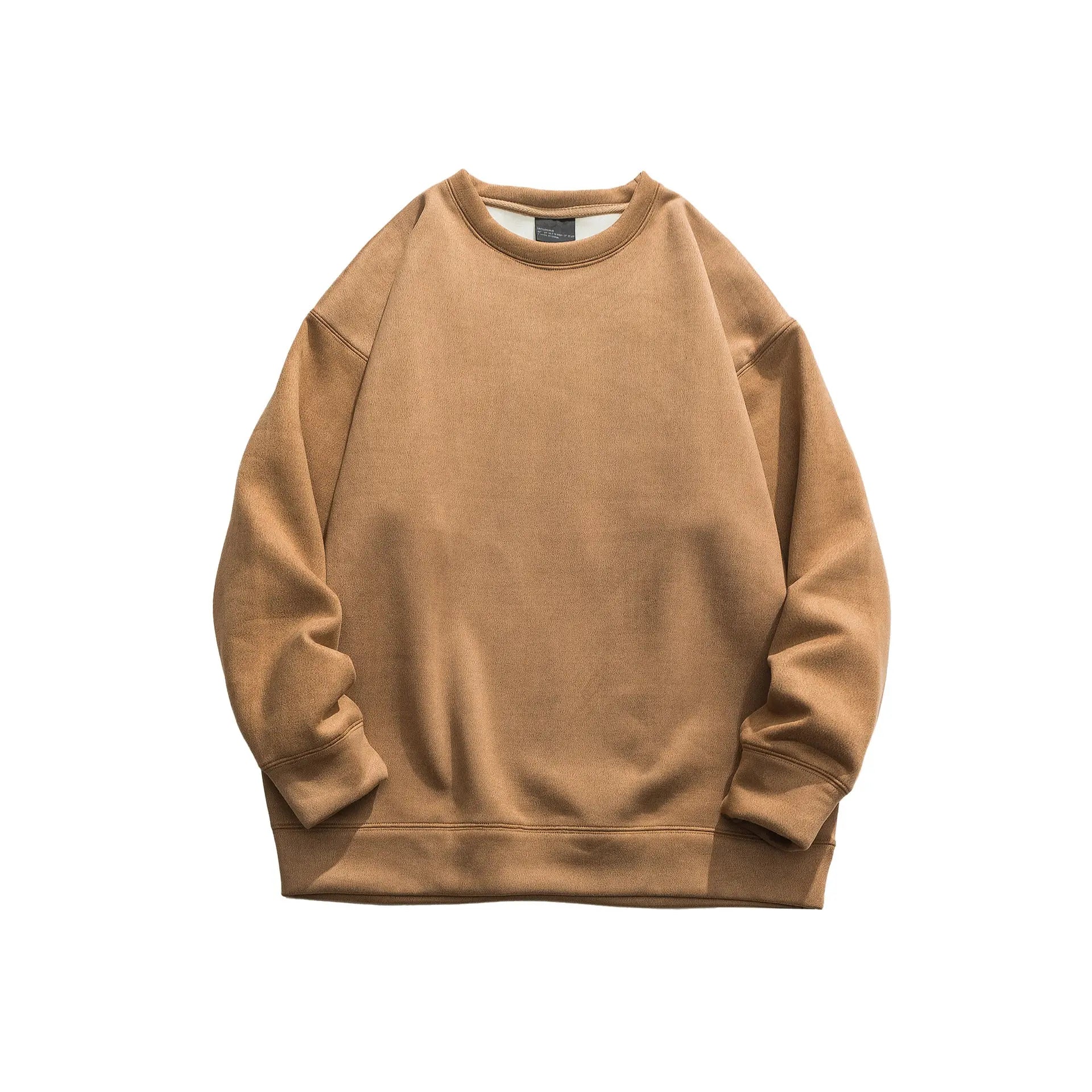Suede No Hat Rope Hooded Sweater For Men  Pre2brand Round-Neck-Style-Brown-3XL
