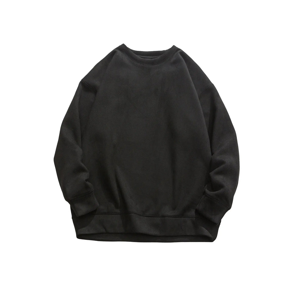 Suede No Hat Rope Hooded Sweater For Men  Pre2brand Round-neck-style-Black-3XL