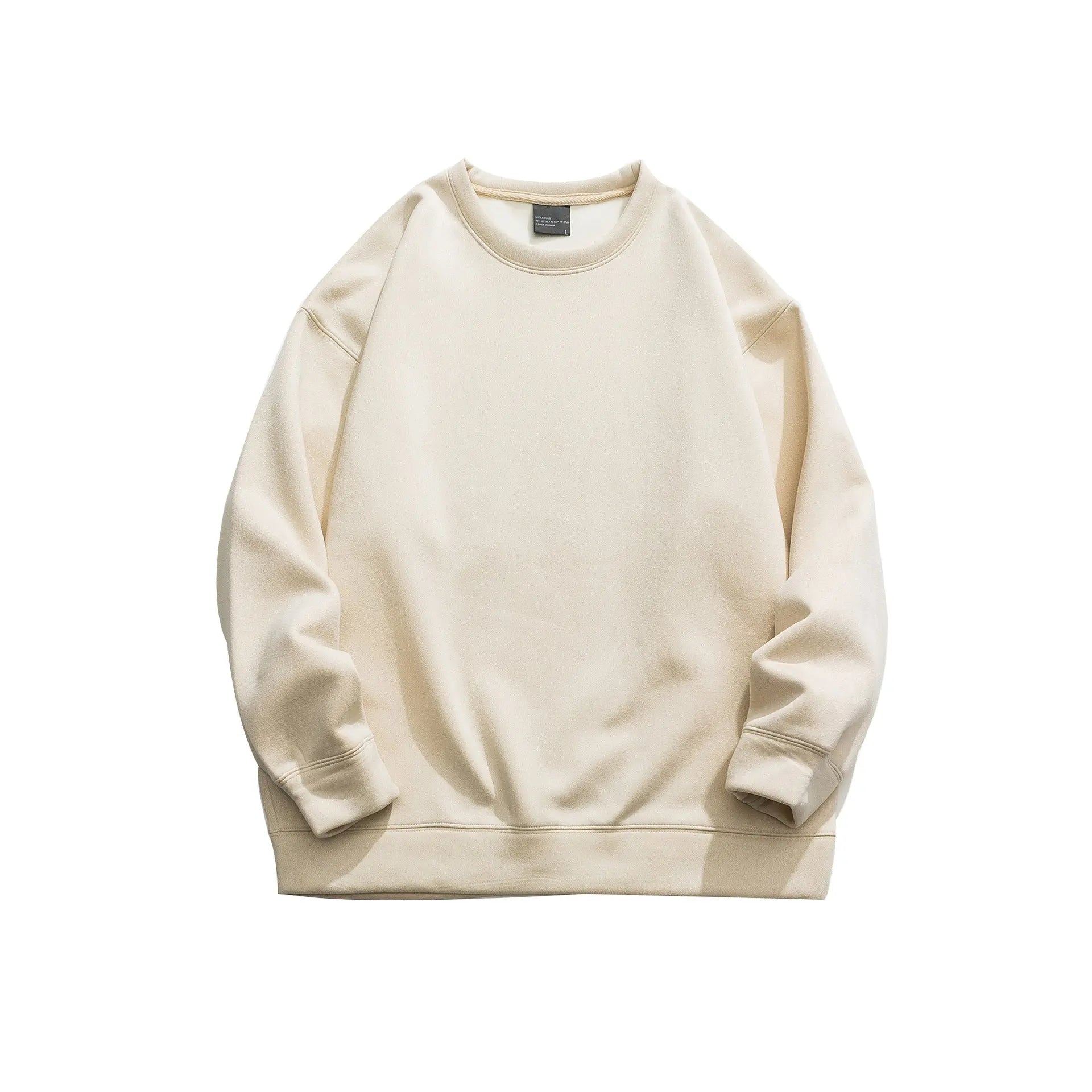 Suede No Hat Rope Hooded Sweater For Men  Pre2brand Round-neck-style-Apricot-3XL