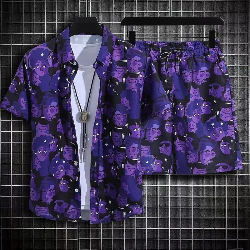 Summer Beach Suit Men's Quick-drying Clothes  Pre2brand Purple-73-Top-Shorts-5XL