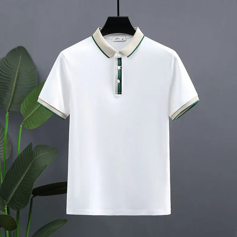 Summer Pearl Cotton Polo Shirt Short-sleeved T-shirt  Pre2brand White-4XL