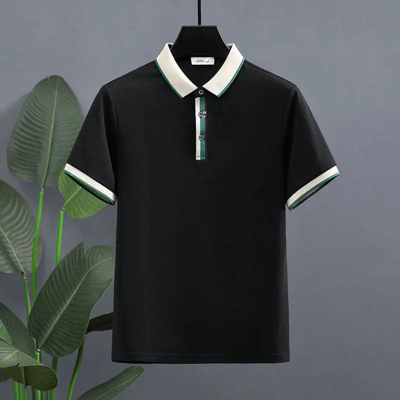 Summer Pearl Cotton Polo Shirt Short-sleeved T-shirt  Pre2brand Black-4XL