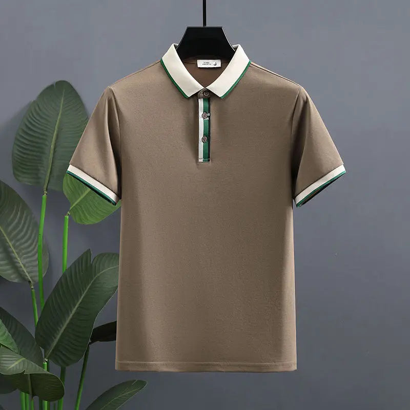 Summer Pearl Cotton Polo Shirt Short-sleeved T-shirt  Pre2brand Brown-4XL