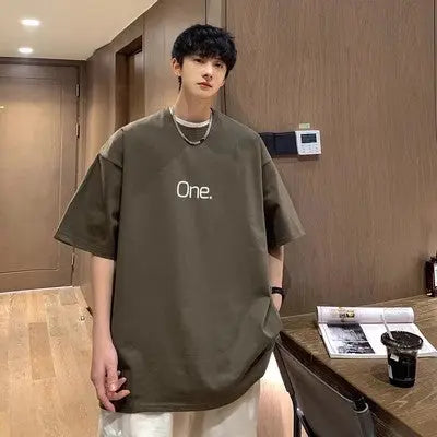 Summer Pure Cotton Plus Size Men's Letter Short Sleeve  Pre2brand Army-Green-5XL