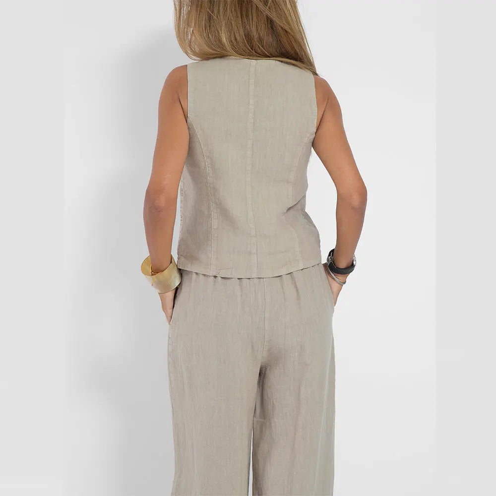 Summer Vest Suits V-neck Botton Sleeveless Top And Loose Straight Trousers Casual Womens Clothing - Pre2brand