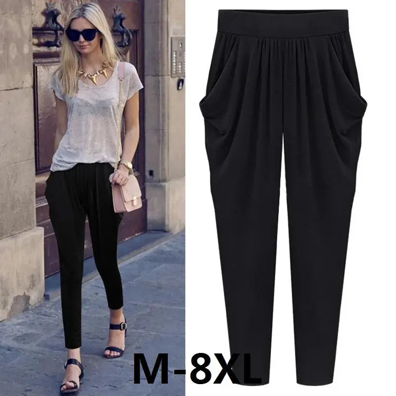 Summer Womens Harem Pants High Waist Loose Straight Ankle-length Pants Comfortable Casual OL Capris  Pre2brand