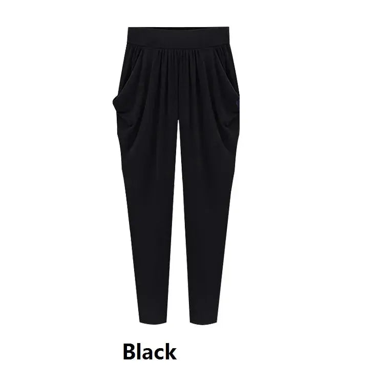 Summer Womens Harem Pants High Waist Loose Straight Ankle-length Pants Comfortable Casual OL Capris  Pre2brand XXXL-Black