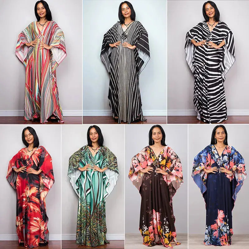 Swimwears Batwing Sleeve Cardigan Covers Ups Loose Fit Print Casual Women Clothing 2024 Summer Beach Style Ankle Length  Pre2brand