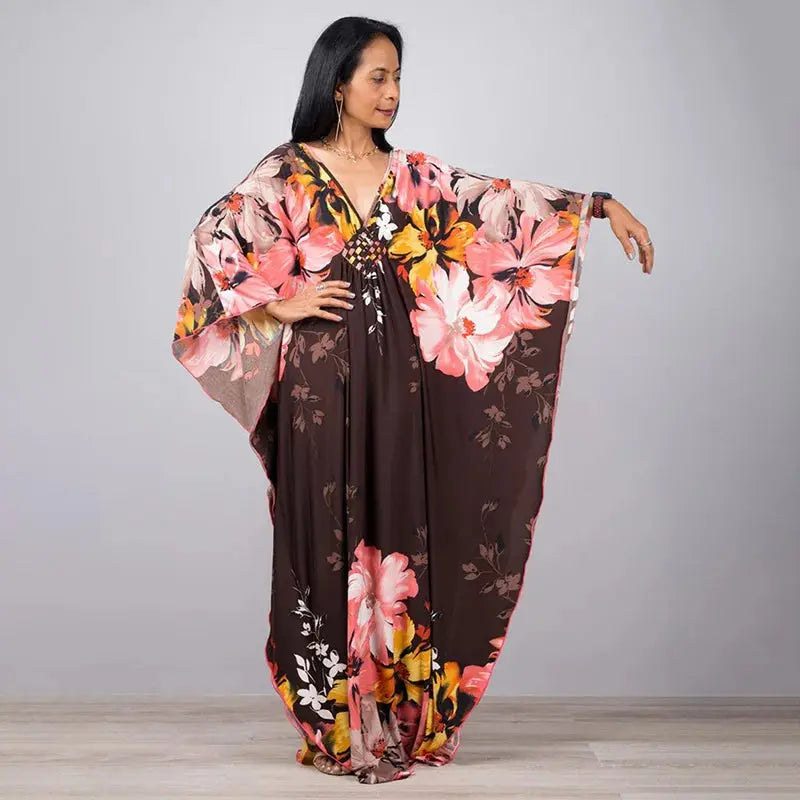Swimwears Batwing Sleeve Cardigan Covers Ups Loose Fit Print Casual Women Clothing 2024 Summer Beach Style Ankle Length  Pre2brand