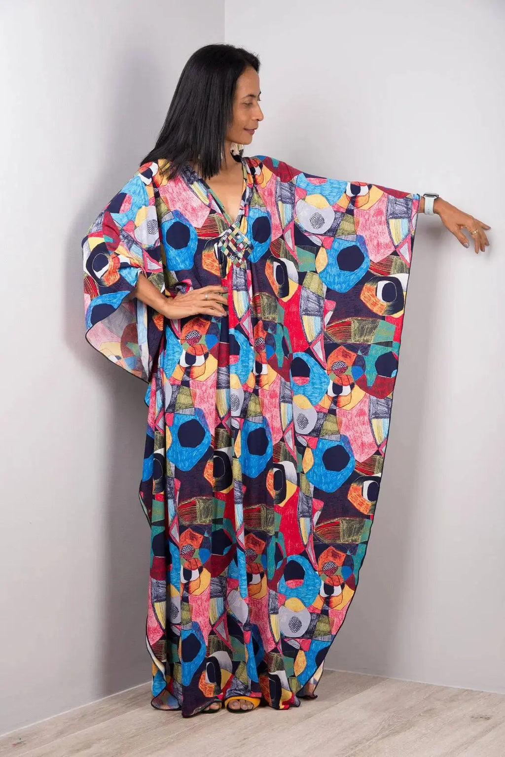 Swimwears Batwing Sleeve Cardigan Covers Ups Loose Fit Print Casual Women Clothing 2024 Summer Beach Style Ankle Length  Pre2brand One-Size-ZS1743-41