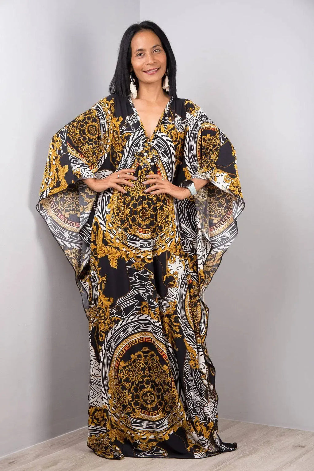 Swimwears Batwing Sleeve Cardigan Covers Ups Loose Fit Print Casual Women Clothing 2024 Summer Beach Style Ankle Length  Pre2brand One-Size-ZS1743-42