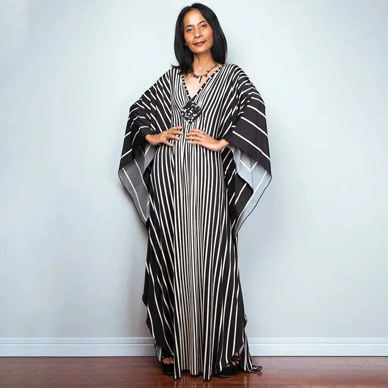 Swimwears Batwing Sleeve Cardigan Covers Ups Loose Fit Print Casual Women Clothing 2024 Summer Beach Style Ankle Length  Pre2brand One-Size-ZS1743-3