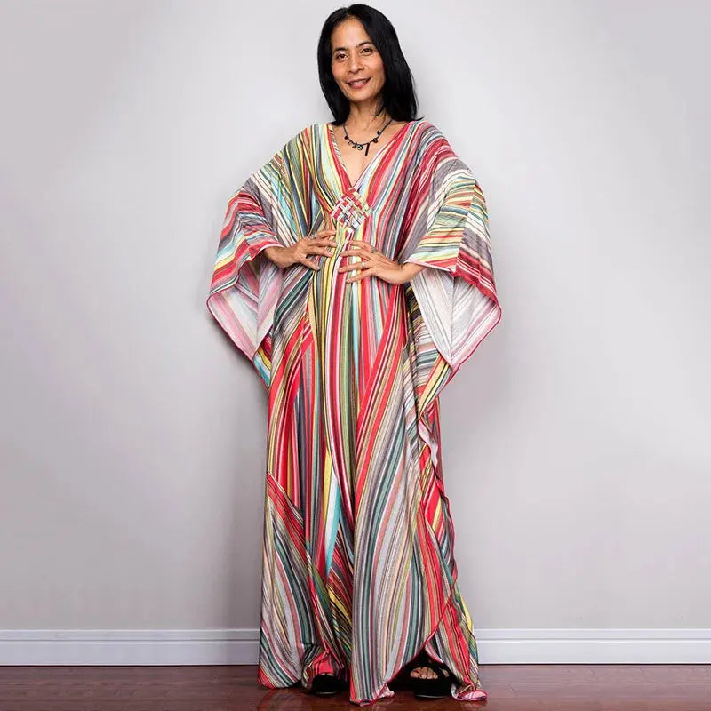 Swimwears Batwing Sleeve Cardigan Covers Ups Loose Fit Print Casual Women Clothing 2024 Summer Beach Style Ankle Length  Pre2brand One-Size-ZS1743