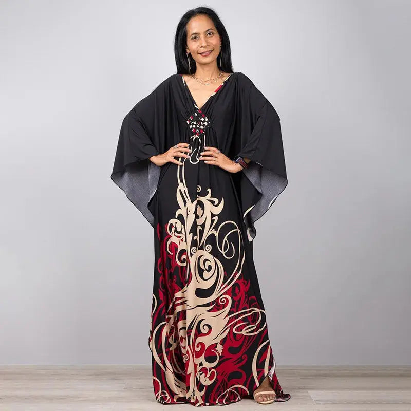 Swimwears Batwing Sleeve Cardigan Covers Ups Loose Fit Print Casual Women Clothing 2024 Summer Beach Style Ankle Length  Pre2brand One-Size-ZS1743-10