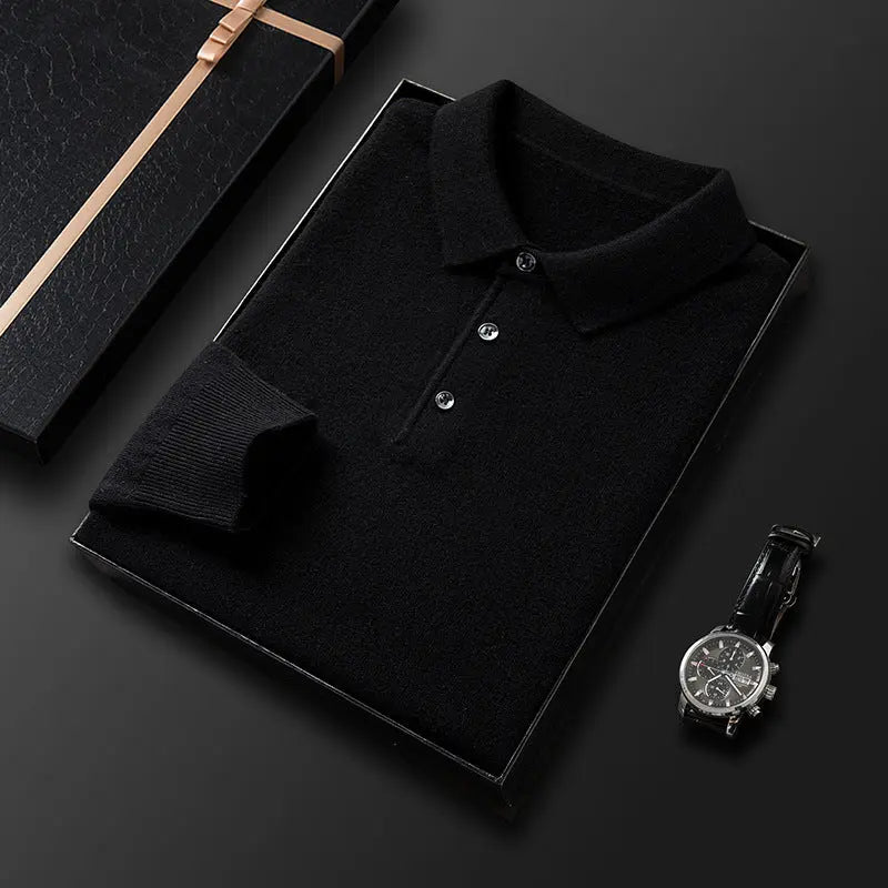 Thickening Men's Pure Wool Sweater Long Sleeve Knitting Shirt  Pre2brand Black-110-Yards