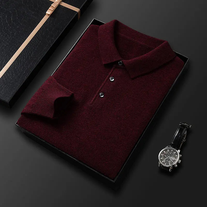 Thickening Men's Pure Wool Sweater Long Sleeve Knitting Shirt  Pre2brand Purplish-Red-110-Yards