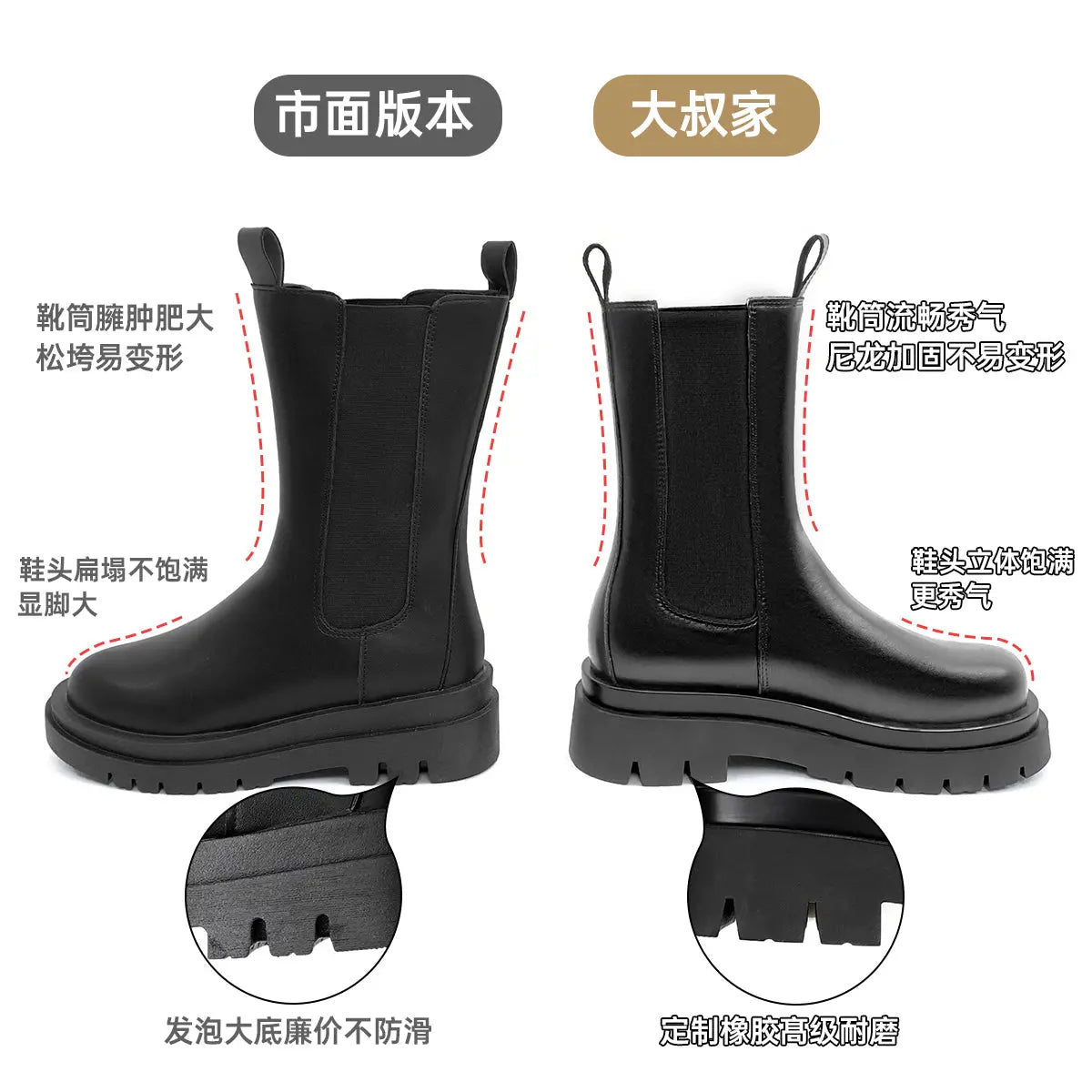 [Uncle's House] British Knee Socks Chelsea Boots 2024 New Arrival Fall and Winter plus Velvet Genuine Leather Platform Martin Boots Ankle Boots - Pre2brand