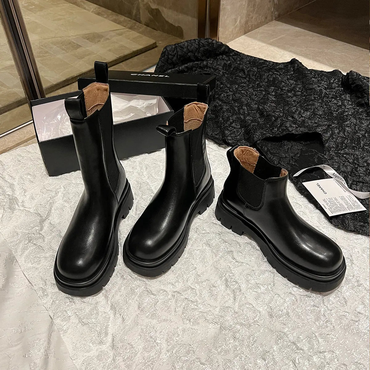 [Uncle's House] British Knee Socks Chelsea Boots 2024 New Arrival Fall and Winter plus Velvet Genuine Leather Platform Martin Boots Ankle Boots - Pre2brand